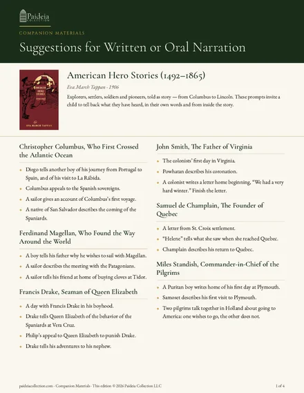 First page of the narration guide for American Hero Stories